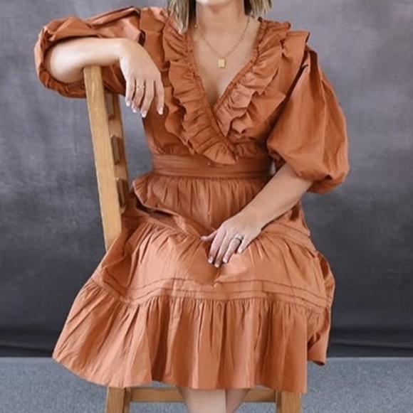 Ivy City Co Terracotta Orange Midi Dress - Picture 3 of 7